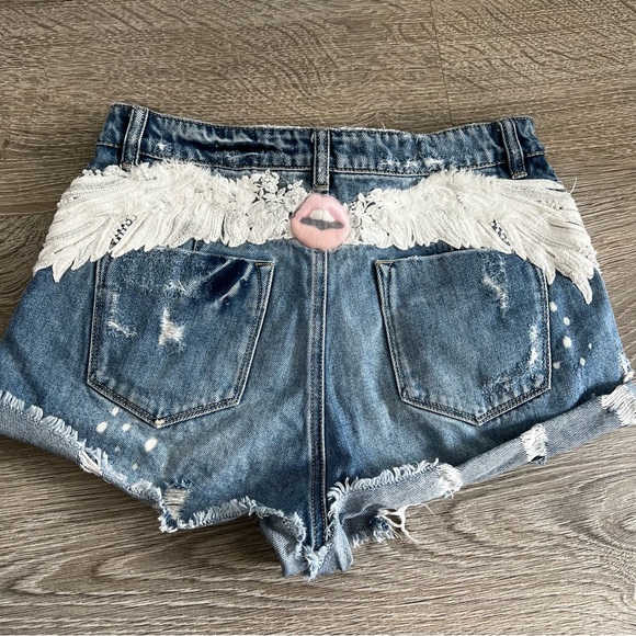 High Waisted Miss Sixty Destroyed Jeans with Angel Wings Pattern - Picture 2 of 12
